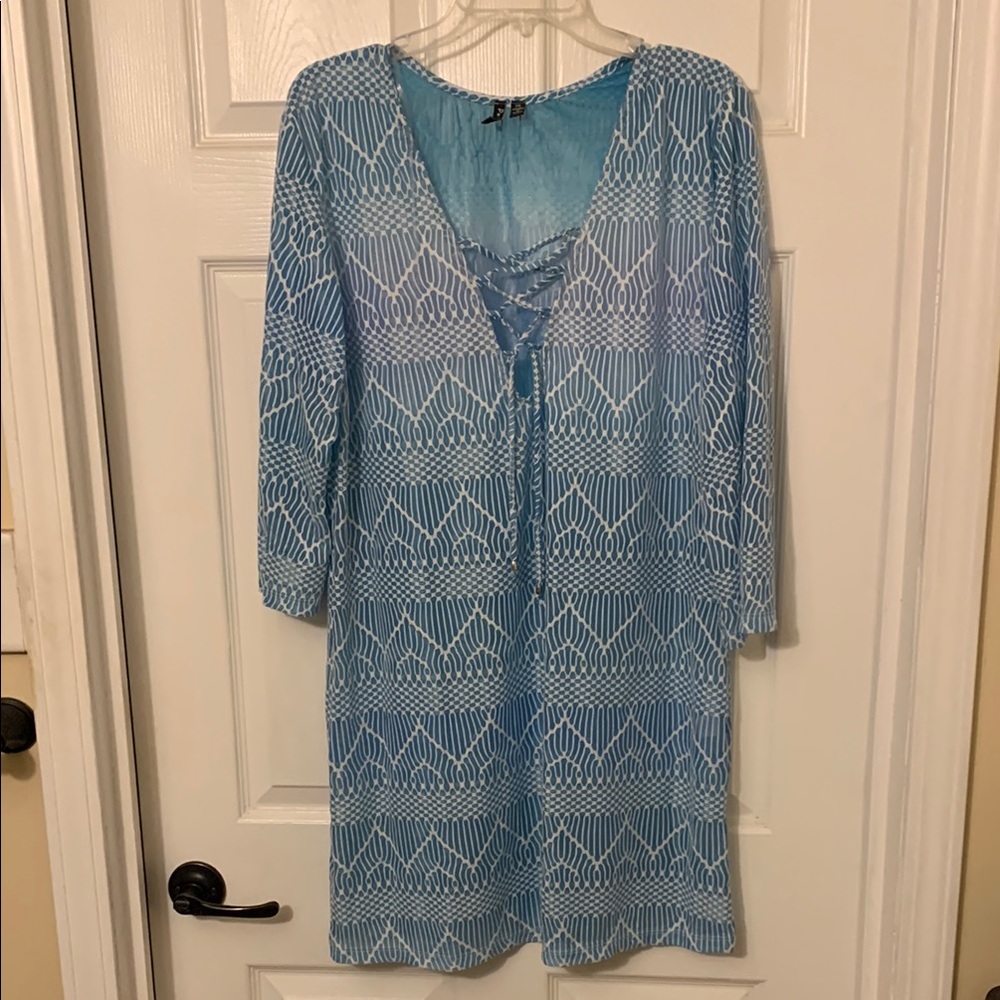 Blue sheer geometric swim cover